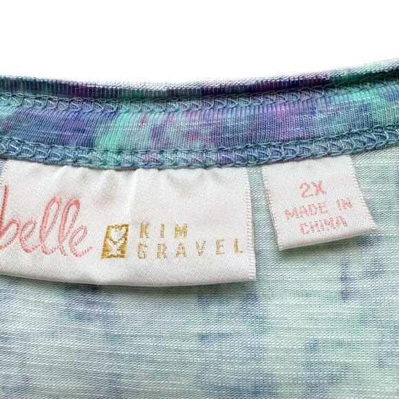 BELLE Kim Gravel Womens Top Plus Size 2X Blue Green Watercolor Tunic Tee NWOT - Picture 5 of 7